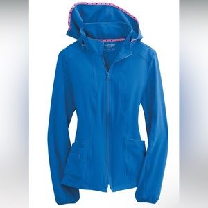 Heart soul blue scrub jacket large used removable hood long sleeve pockets L